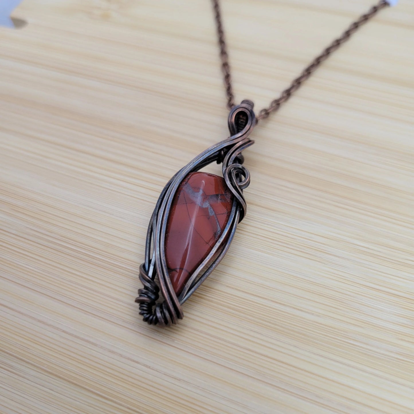Handcrafted Red Jasper Copper Pendant Necklace — product image 6
