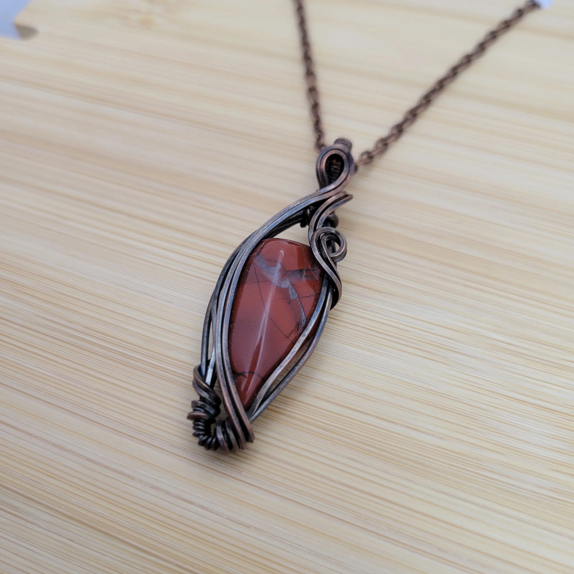 Handcrafted Red Jasper Copper Pendant Necklace — product image 6