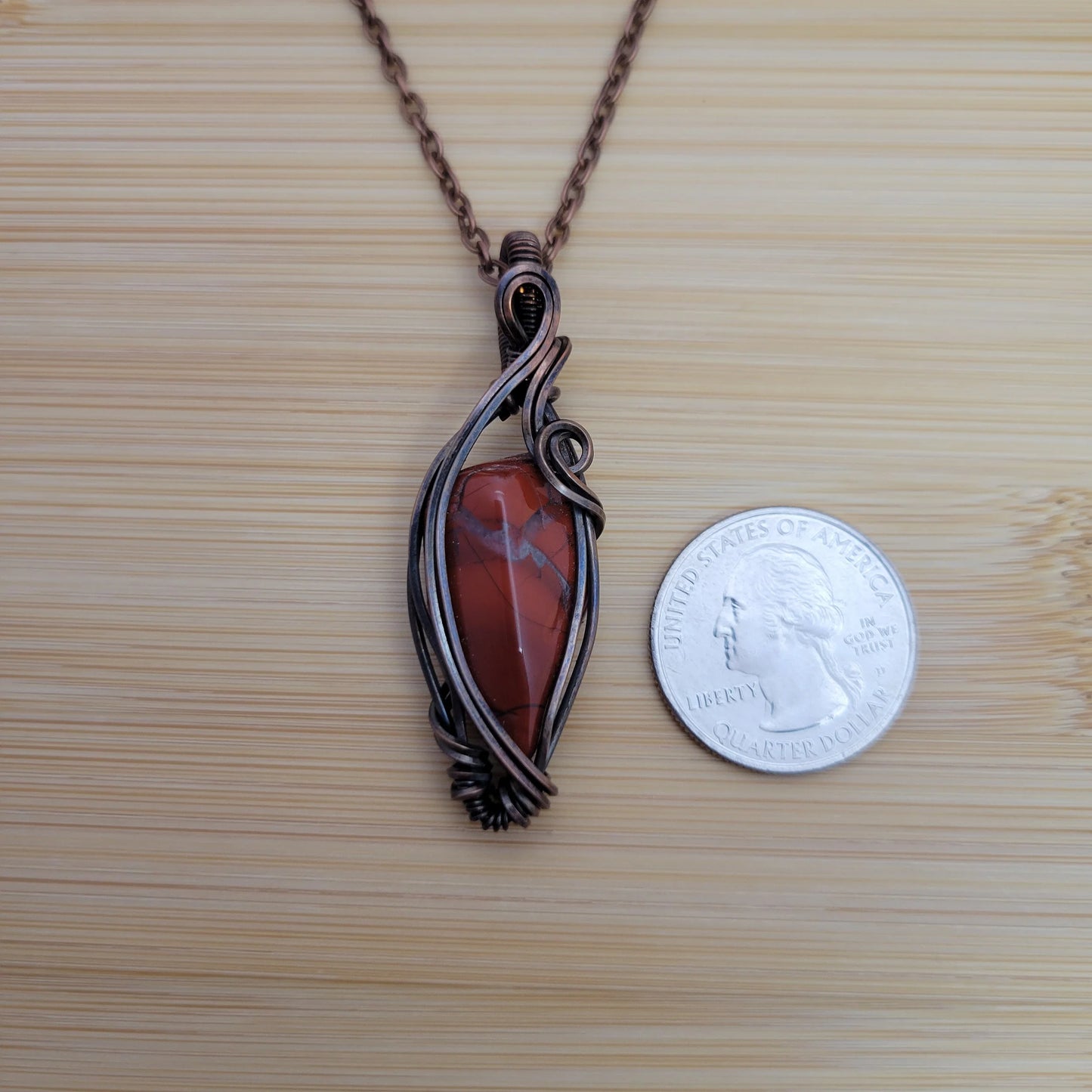 Handcrafted Red Jasper Copper Pendant Necklace — product image 7
