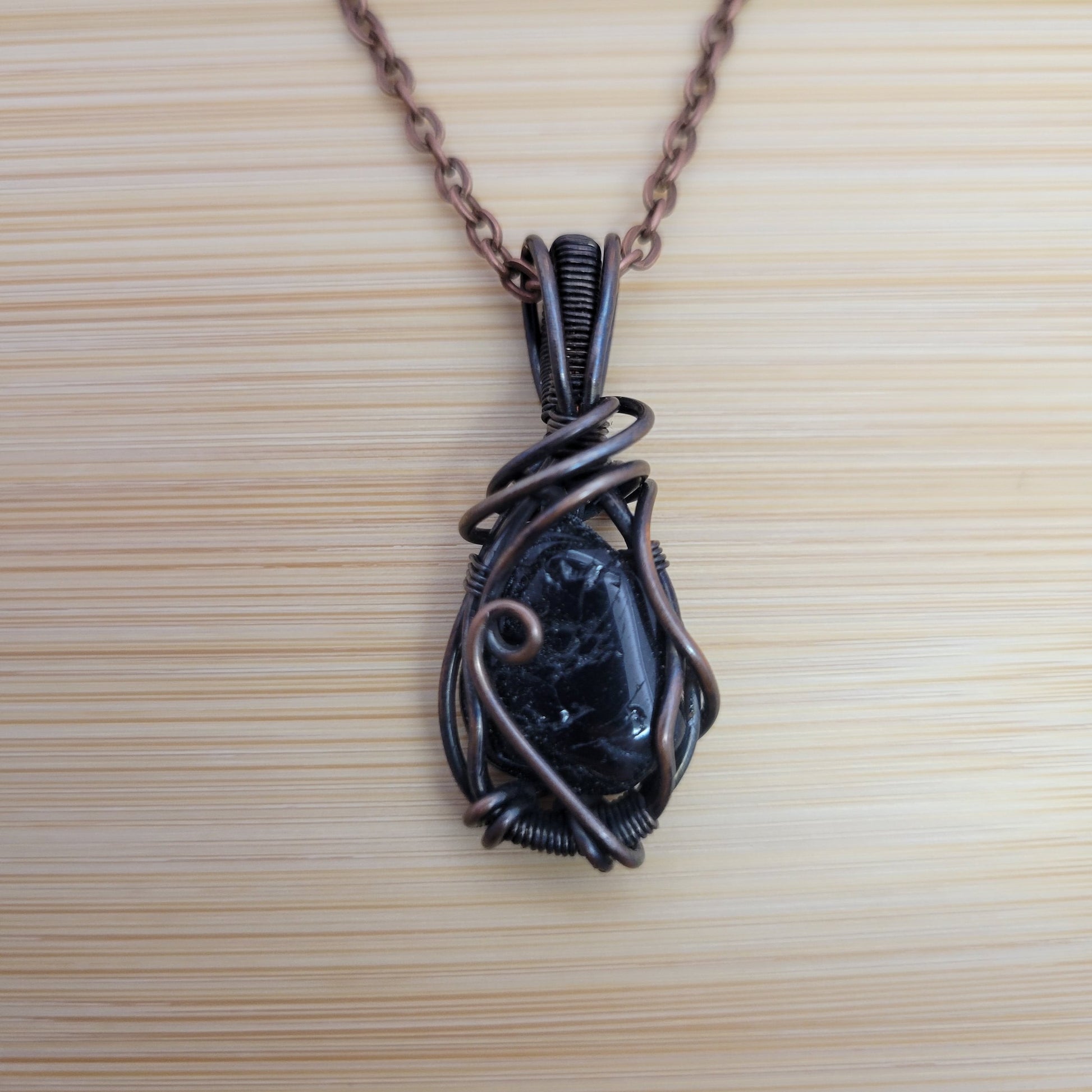 Handcrafted Tourmaline and Black Tourmaline Copper Pendant Necklace — product image 6
