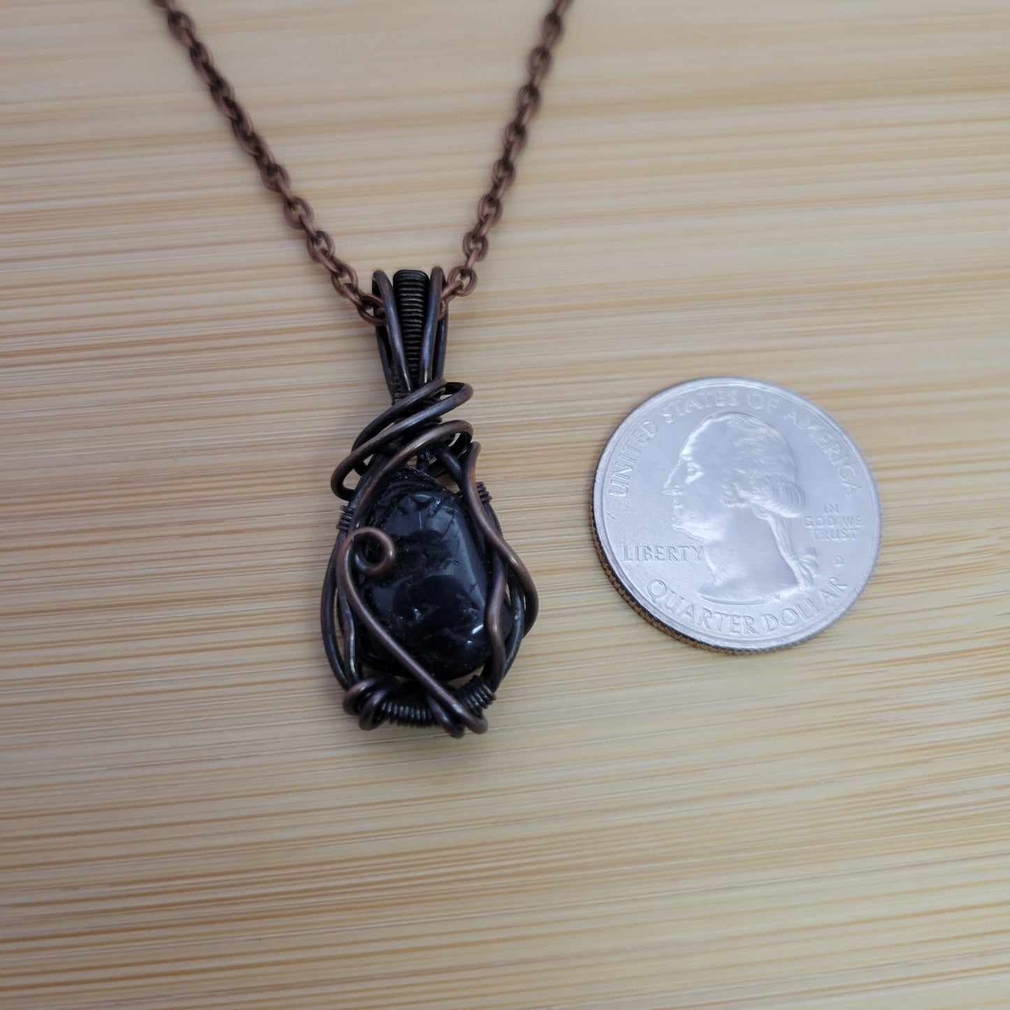 Handcrafted Tourmaline and Black Tourmaline Copper Pendant Necklace — product image 7