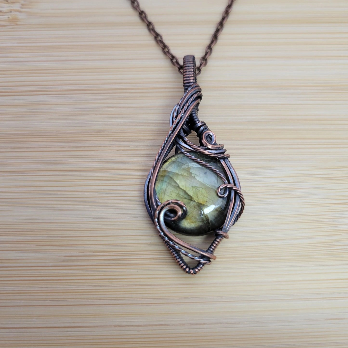 Handcrafted Labradorite Copper Pendant Necklace — front view
