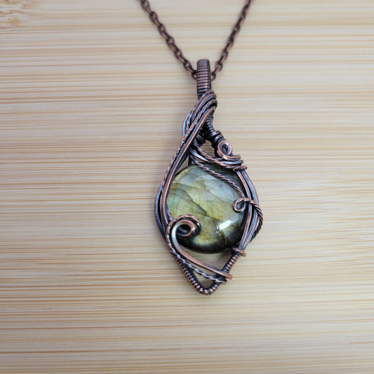 Handcrafted Labradorite Copper Pendant Necklace — front view