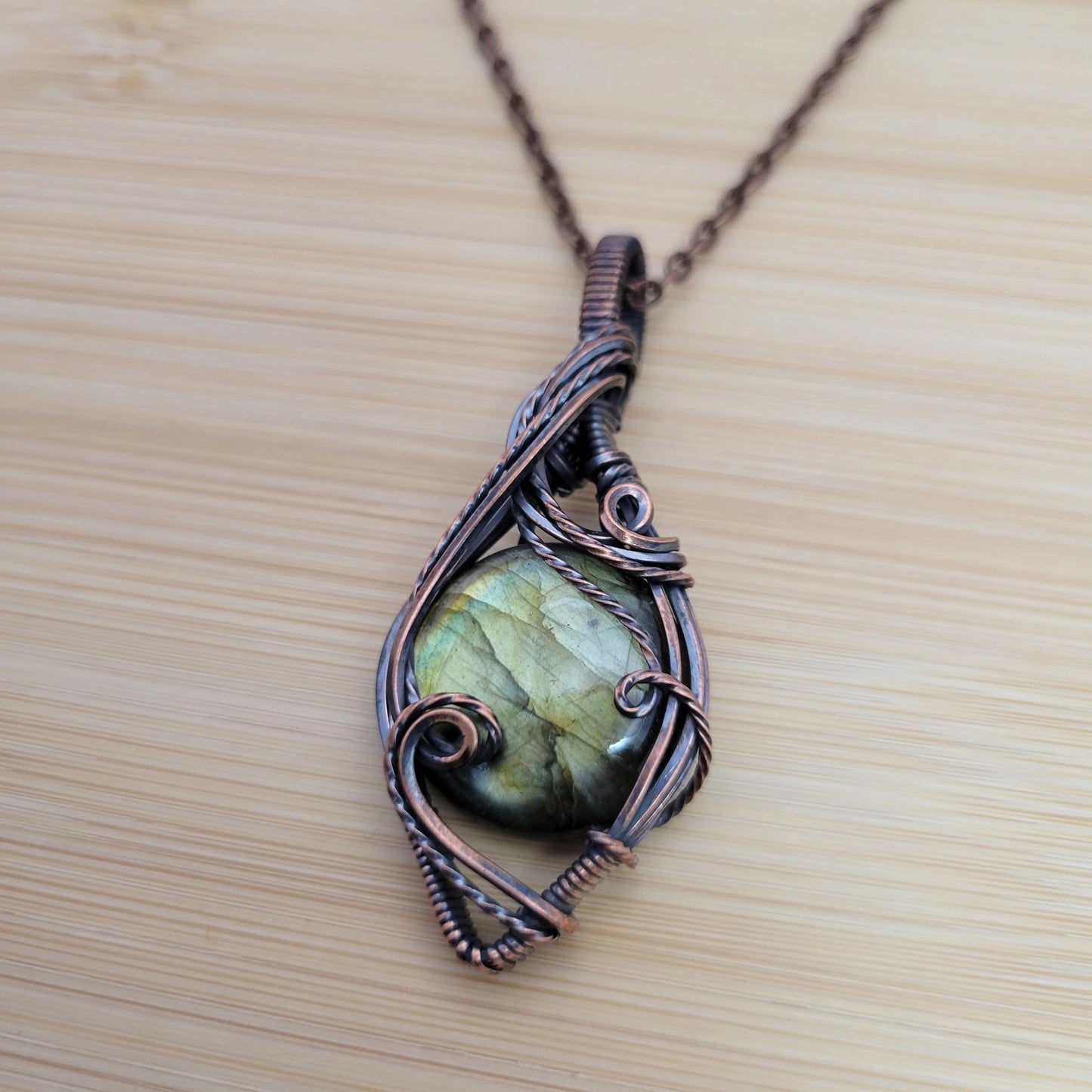 Handcrafted Labradorite Copper Pendant Necklace — reverse view