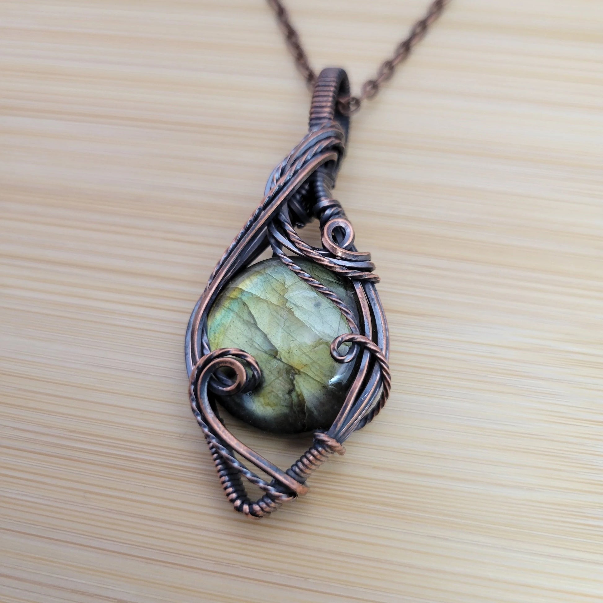 Handcrafted Labradorite Copper Pendant Necklace — close-up