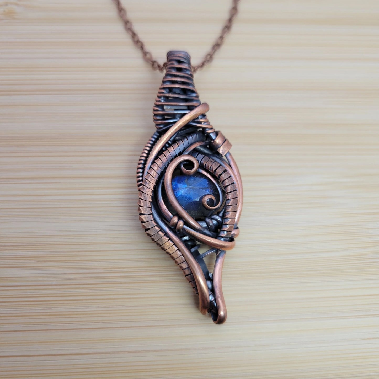 Handcrafted Labradorite Copper Pendant Necklace — front view