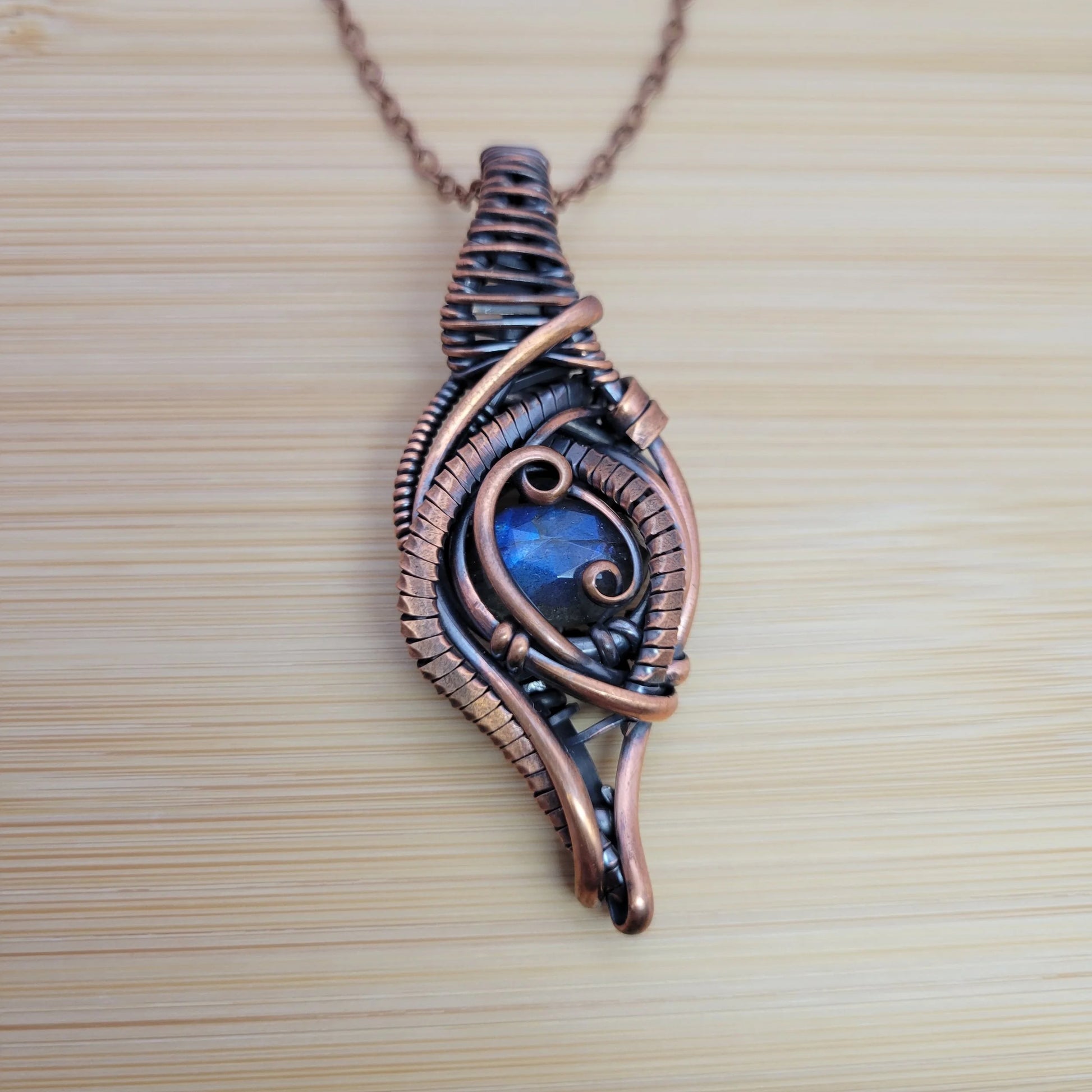 Handcrafted Labradorite Copper Pendant Necklace — front view