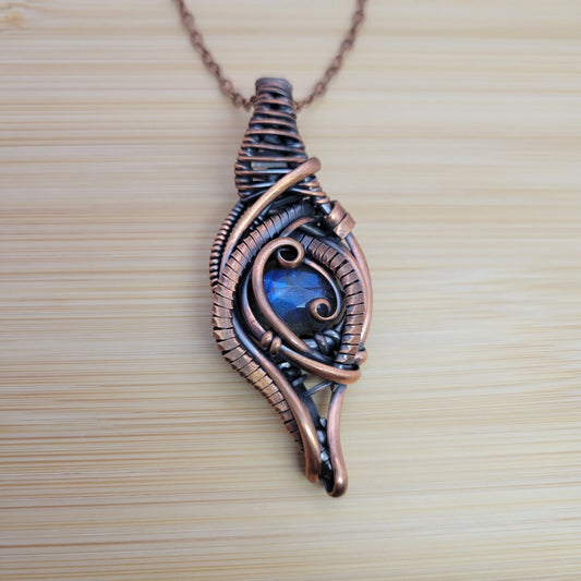 Handcrafted Labradorite Copper Pendant Necklace — front view