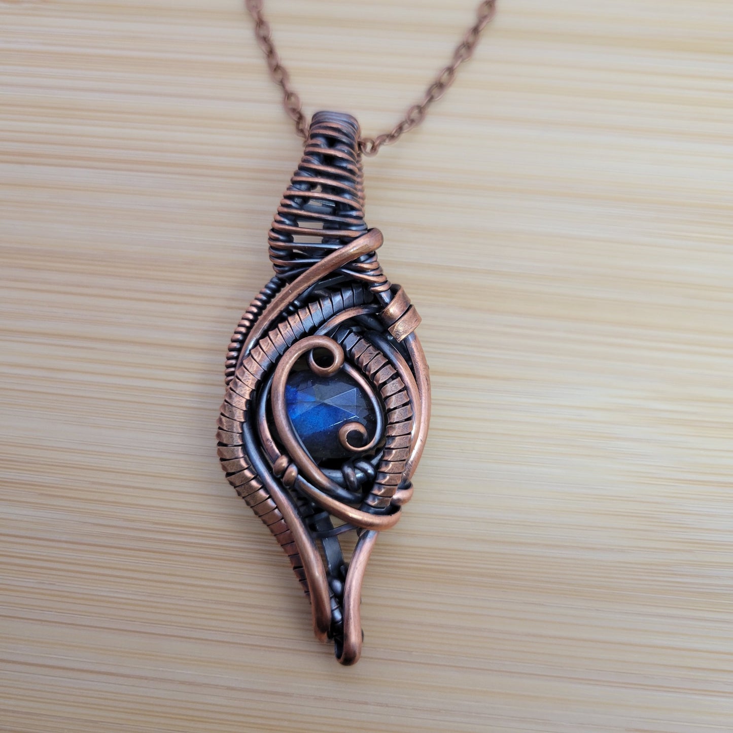 Handcrafted Labradorite Copper Pendant Necklace — reverse view