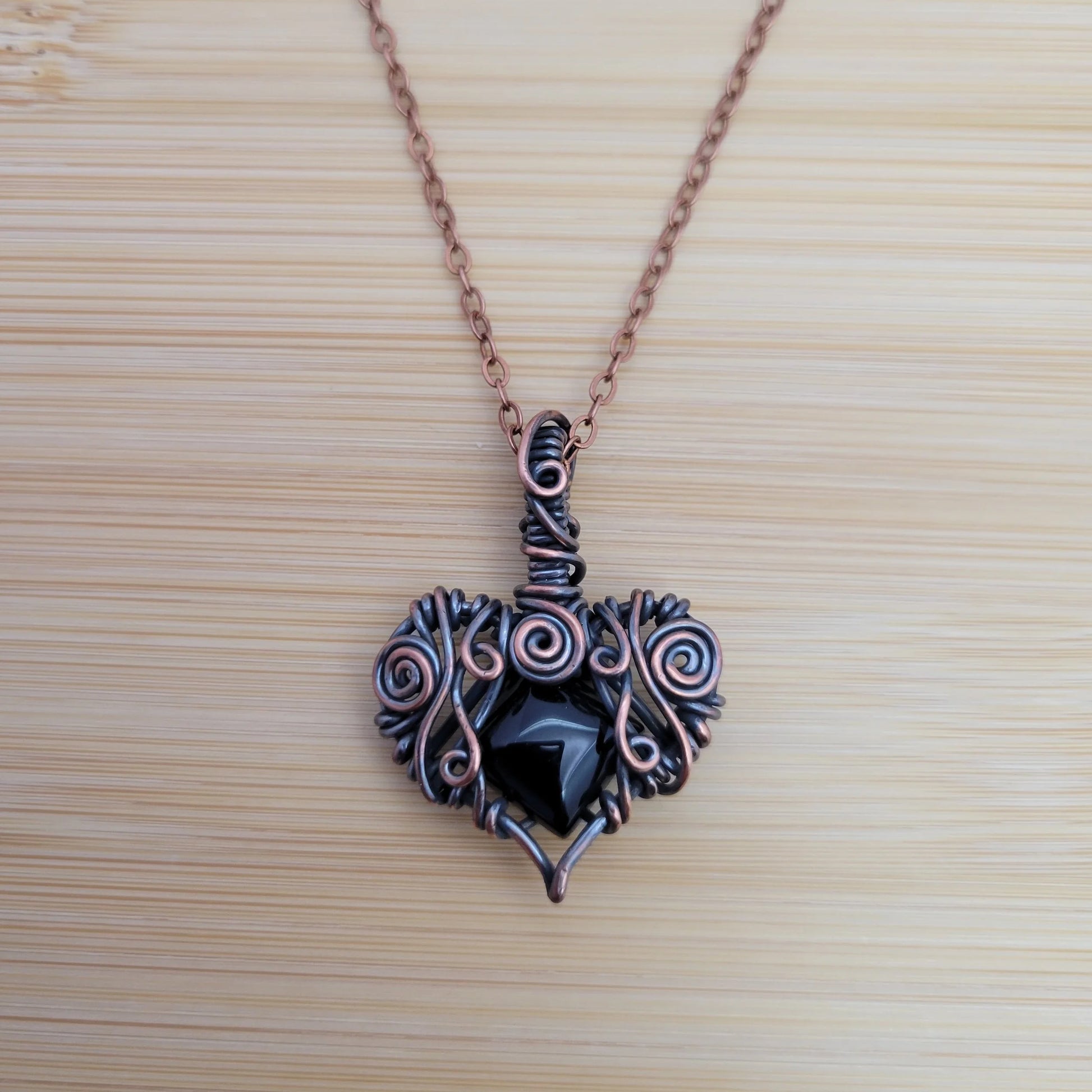 Handcrafted Black Onyx Copper Heart Pendant Necklace — product image 7