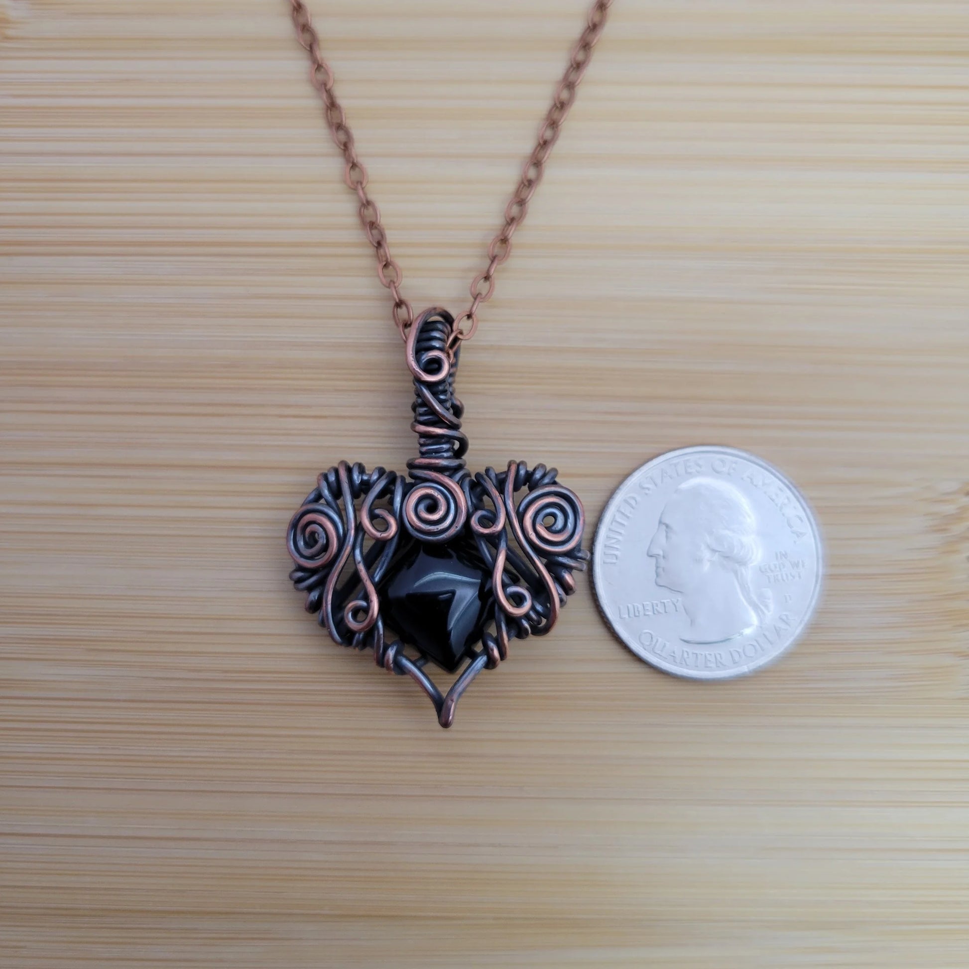 Handcrafted Black Onyx Copper Heart Pendant Necklace — product image 9