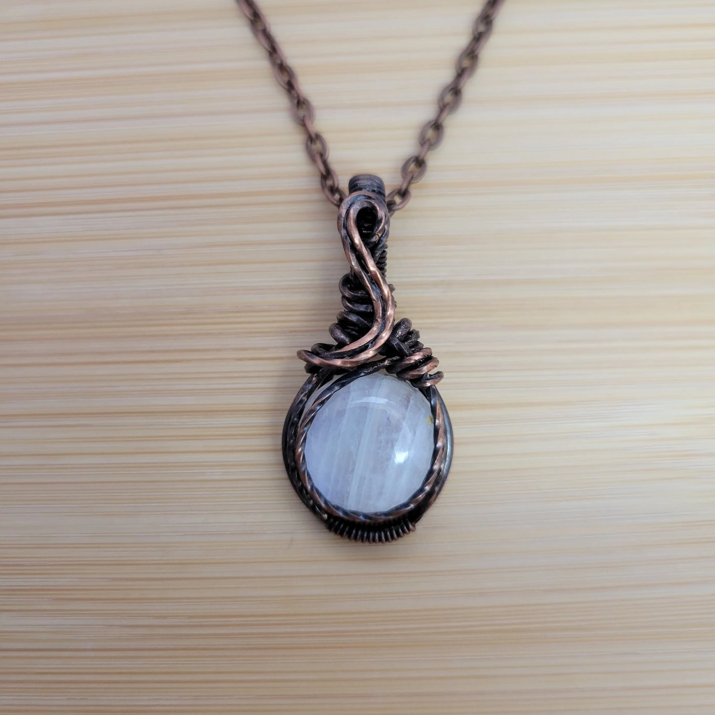 Handcrafted Rainbow Moonstone and Moonstone Copper Pendant Necklace — product image 6
