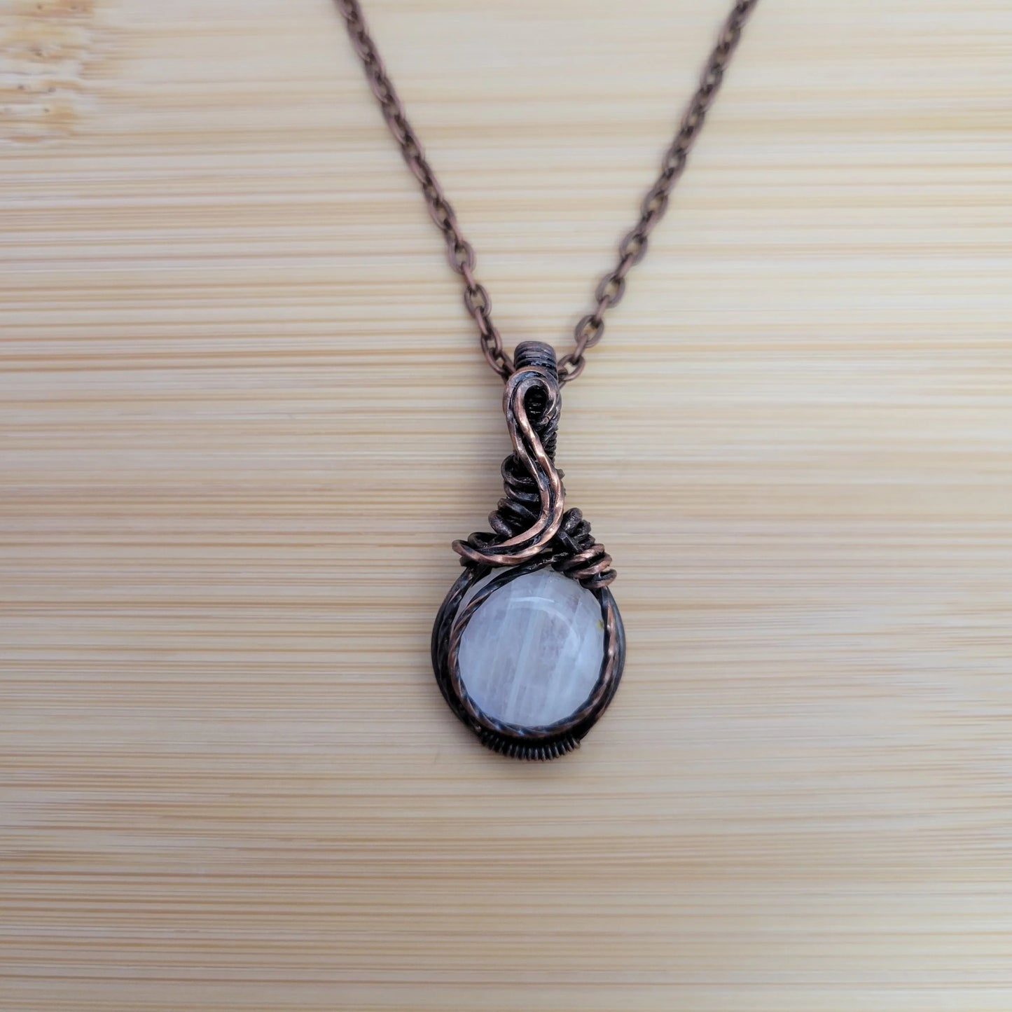 Handcrafted Rainbow Moonstone and Moonstone Copper Pendant Necklace — product image 7