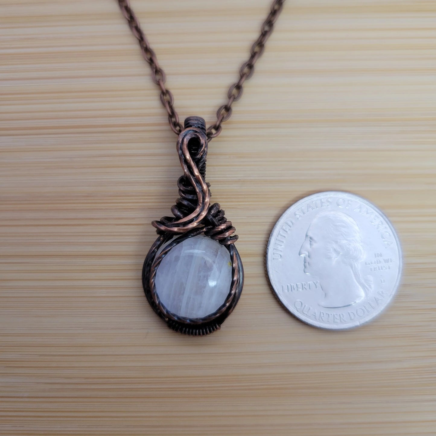 Handcrafted Rainbow Moonstone and Moonstone Copper Pendant Necklace — product image 8
