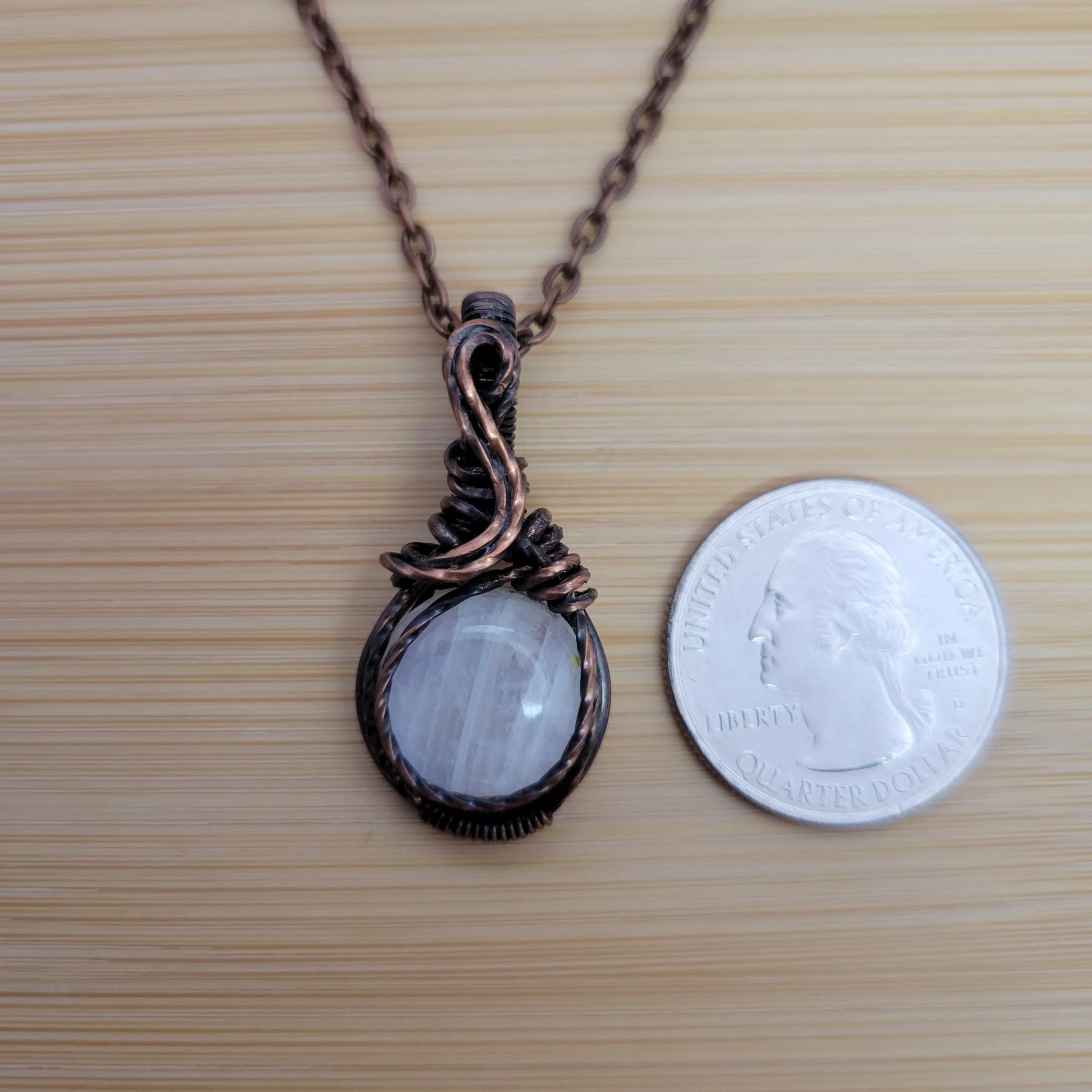 Handcrafted Rainbow Moonstone and Moonstone Copper Pendant Necklace — product image 8