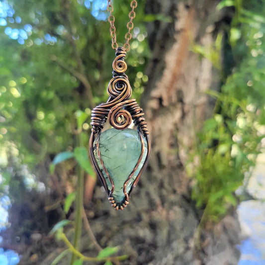 Handcrafted Prehnite Copper Pendant Necklace — front view