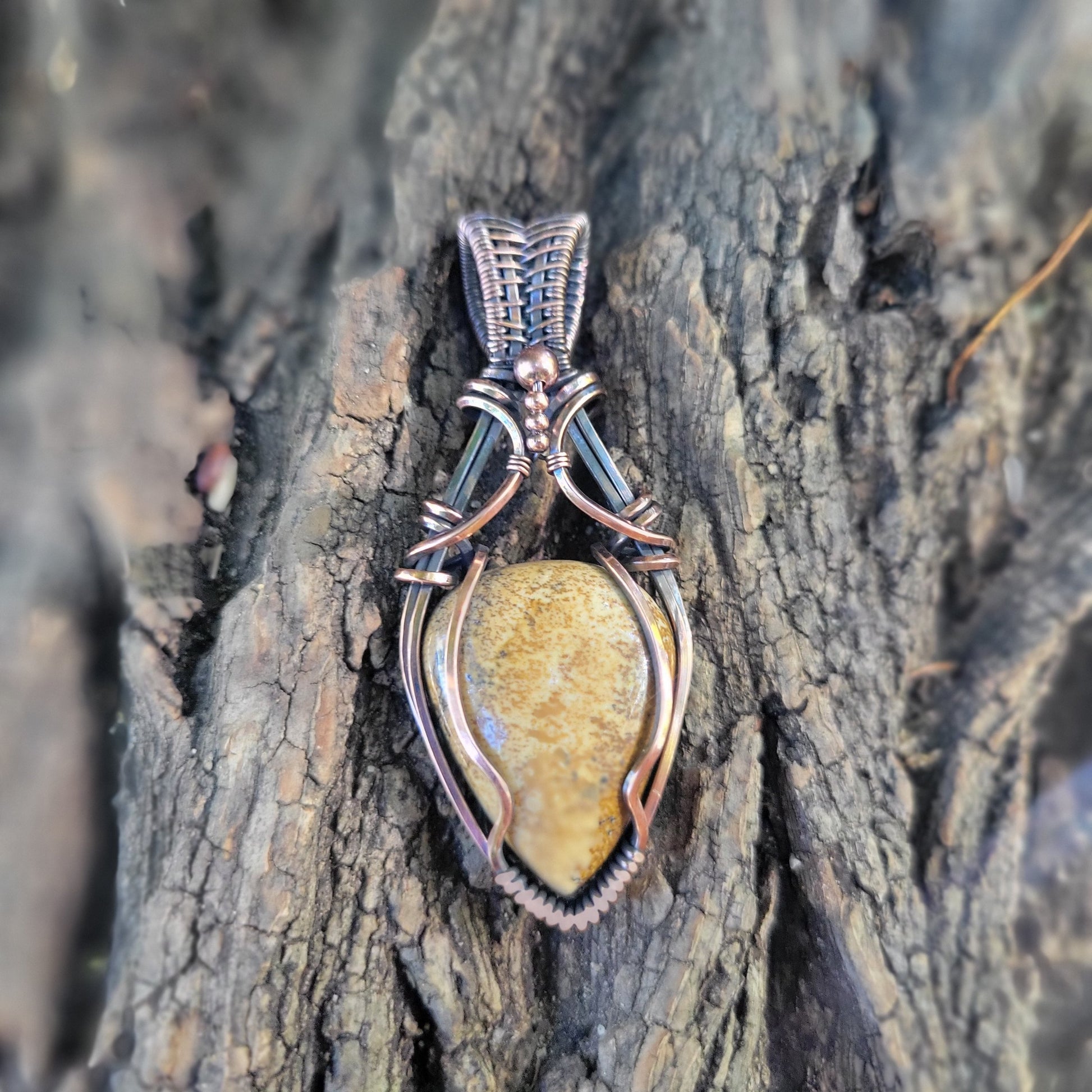 Handcrafted Picture Jasper Copper Pendant Necklace — close-up