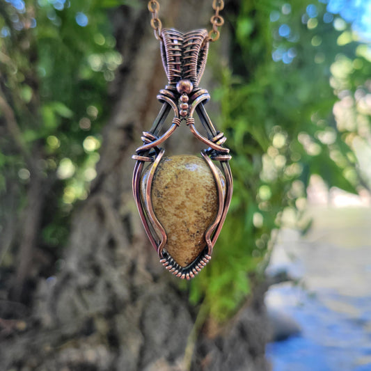 Handcrafted Picture Jasper Copper Pendant Necklace — front view