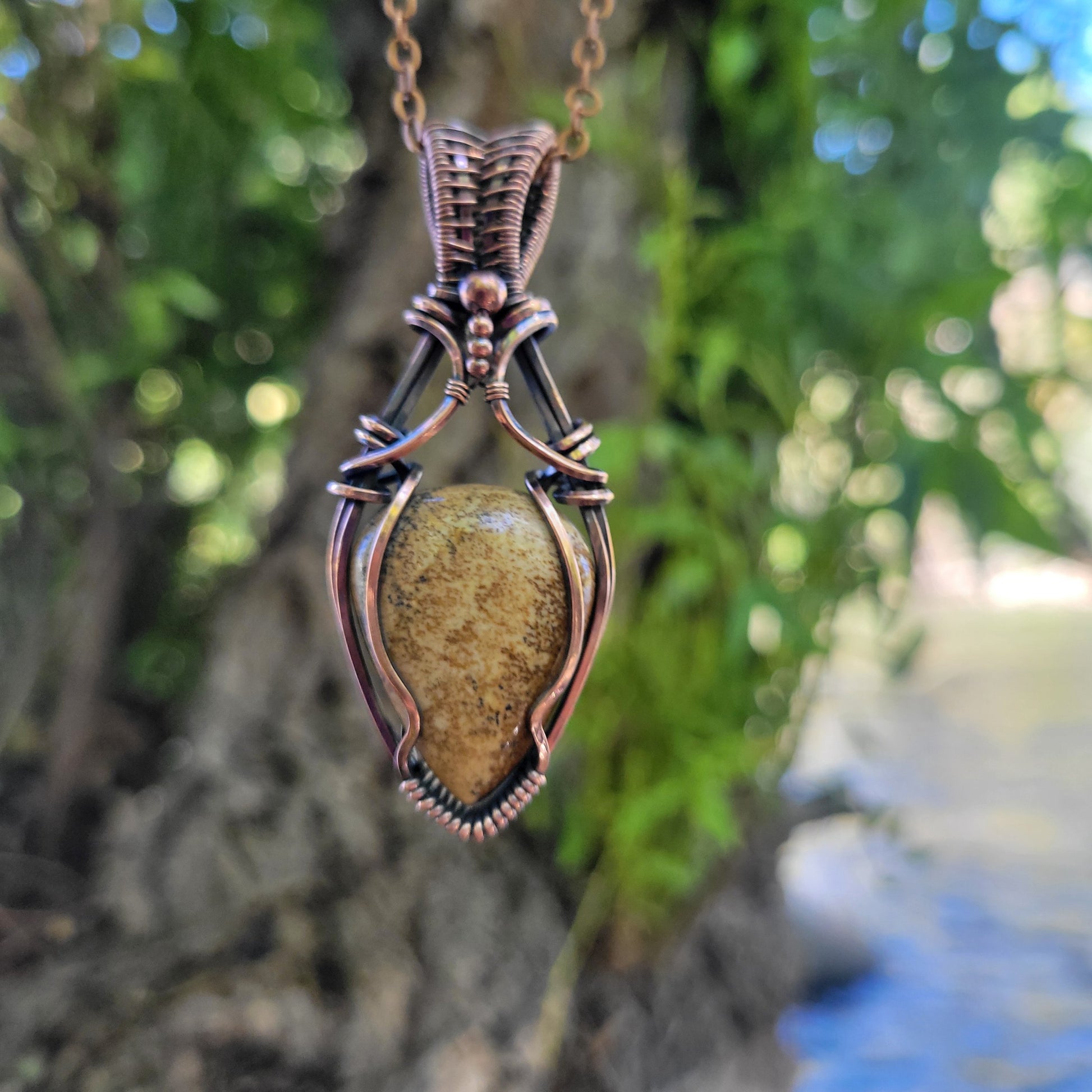 Handcrafted Picture Jasper Copper Pendant Necklace — reverse view