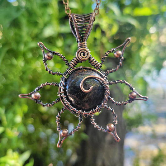 Handcrafted Copper Flower Pendant Necklace — front view