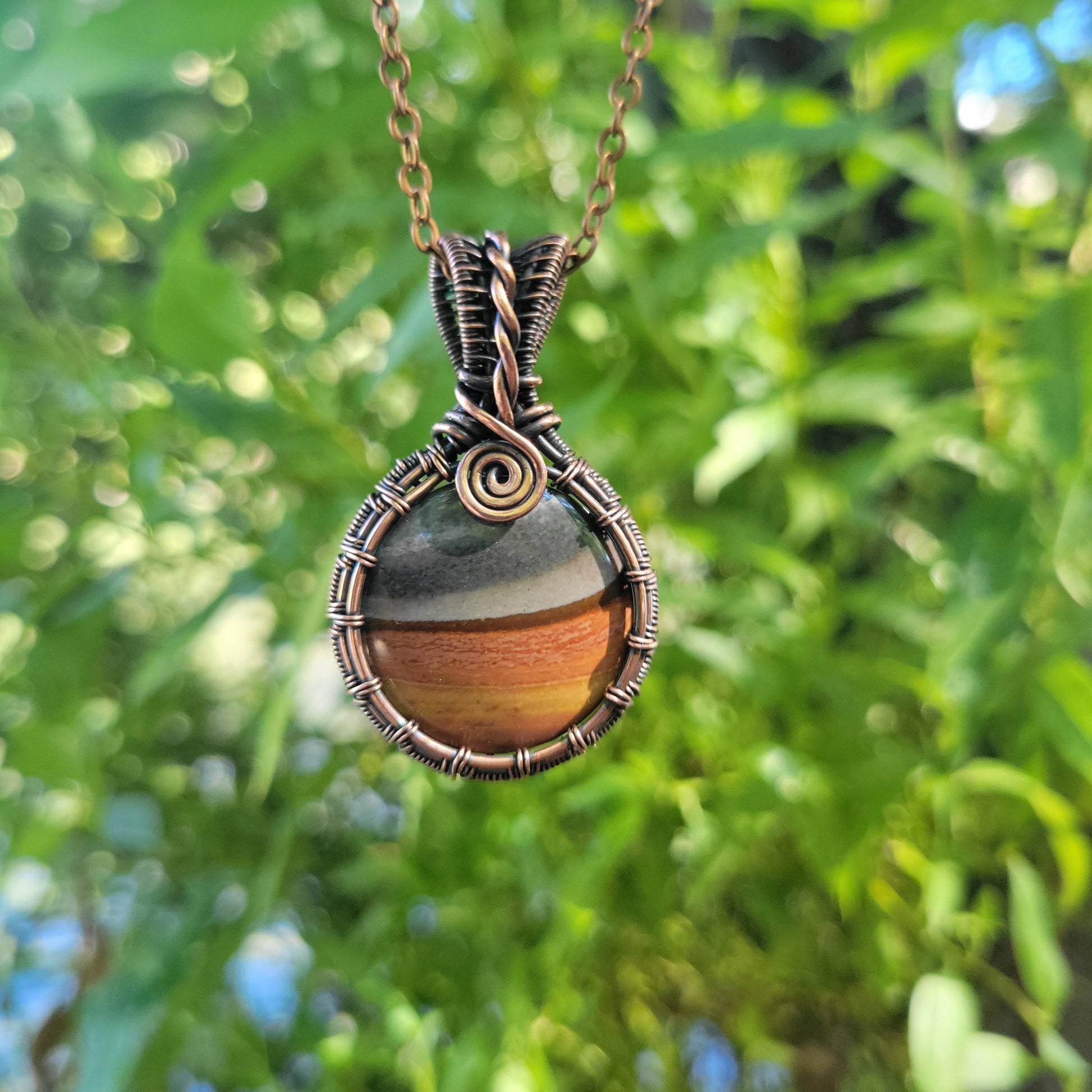 Handcrafted Polychrome Jasper Copper Pendant Necklace — product image 7