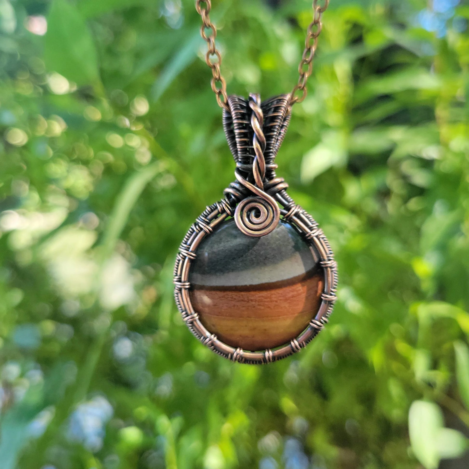Handcrafted Polychrome Jasper Copper Pendant Necklace — product image 8