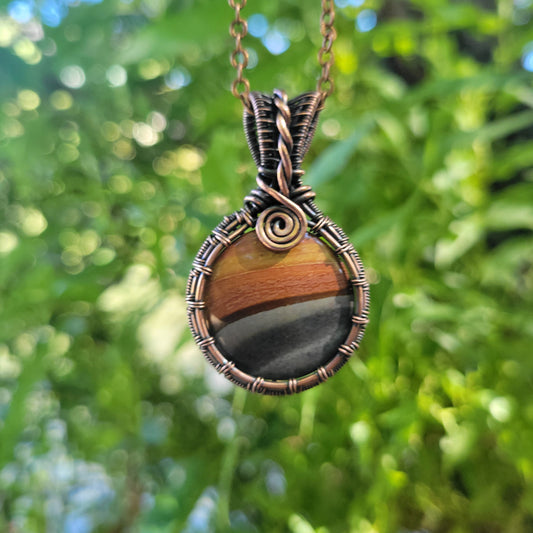 Handcrafted Polychrome Jasper Copper Pendant Necklace — front view