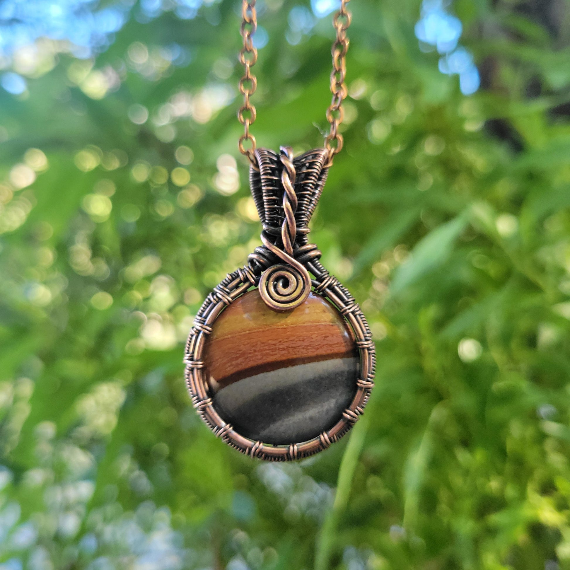Handcrafted Polychrome Jasper Copper Pendant Necklace — product image 9
