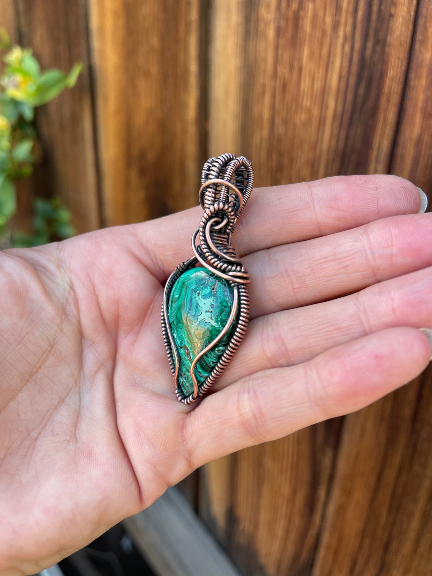 Malachite Pendant | Copper Wire Wrapped Gemstone Necklace | Handmade Artisan Jewelry