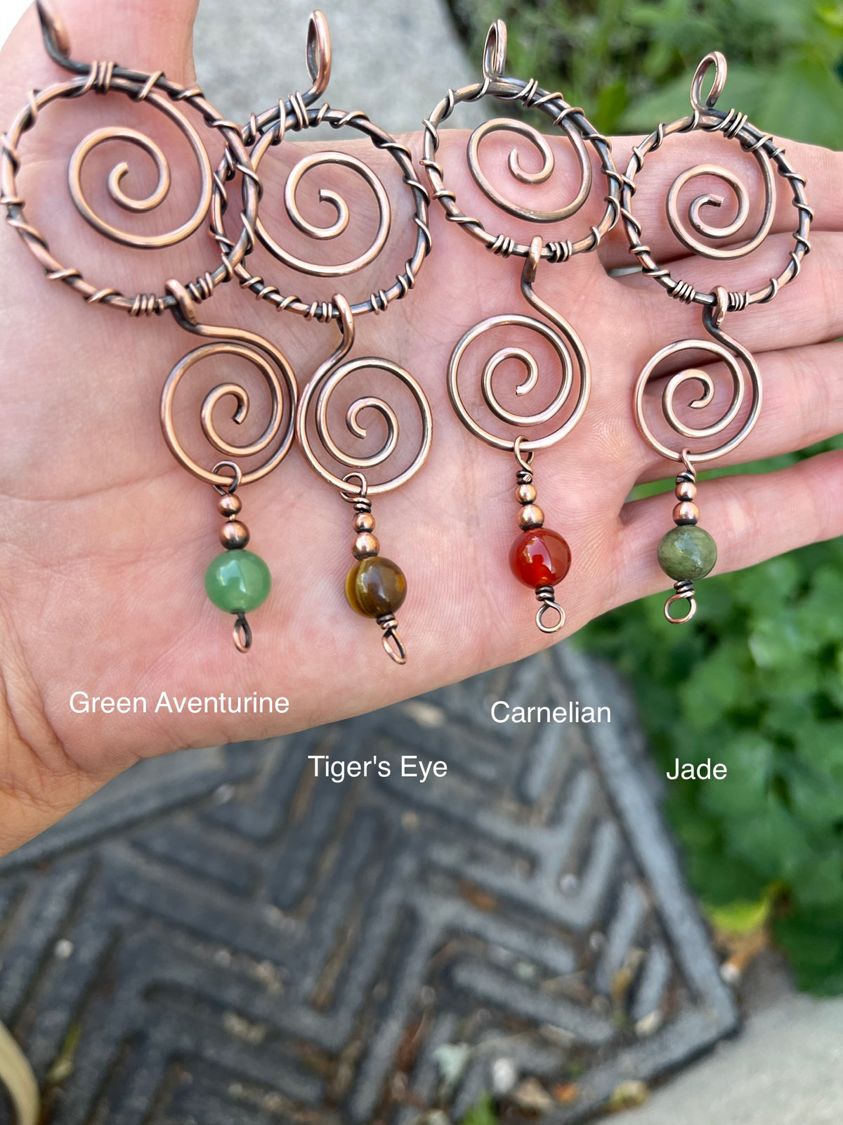 Copper Spiral Gemstone Pendant Necklace
