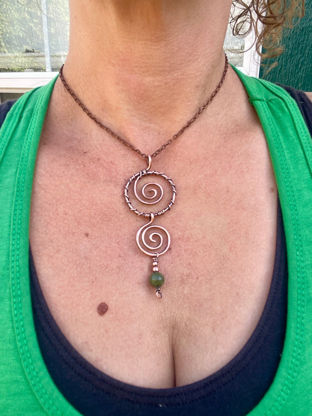Copper Spiral Gemstone Pendant Necklace