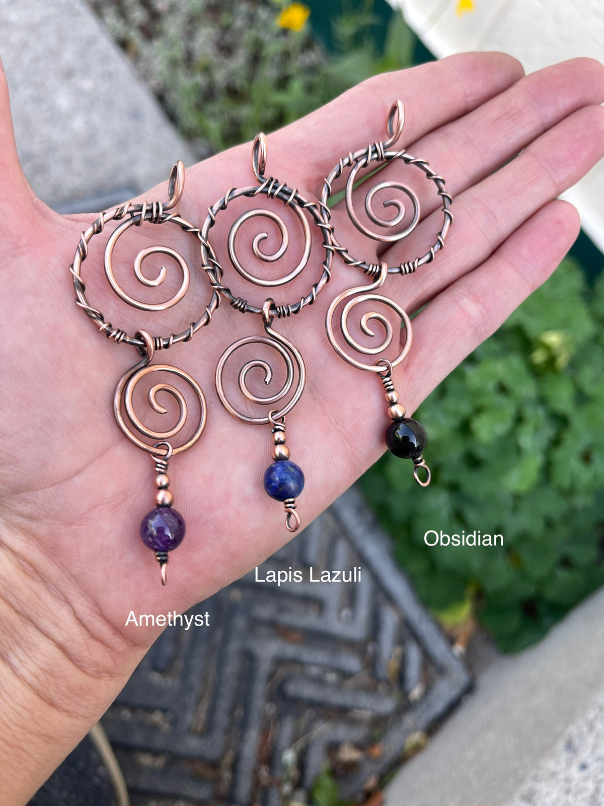 Copper Spiral Gemstone Pendant Necklace
