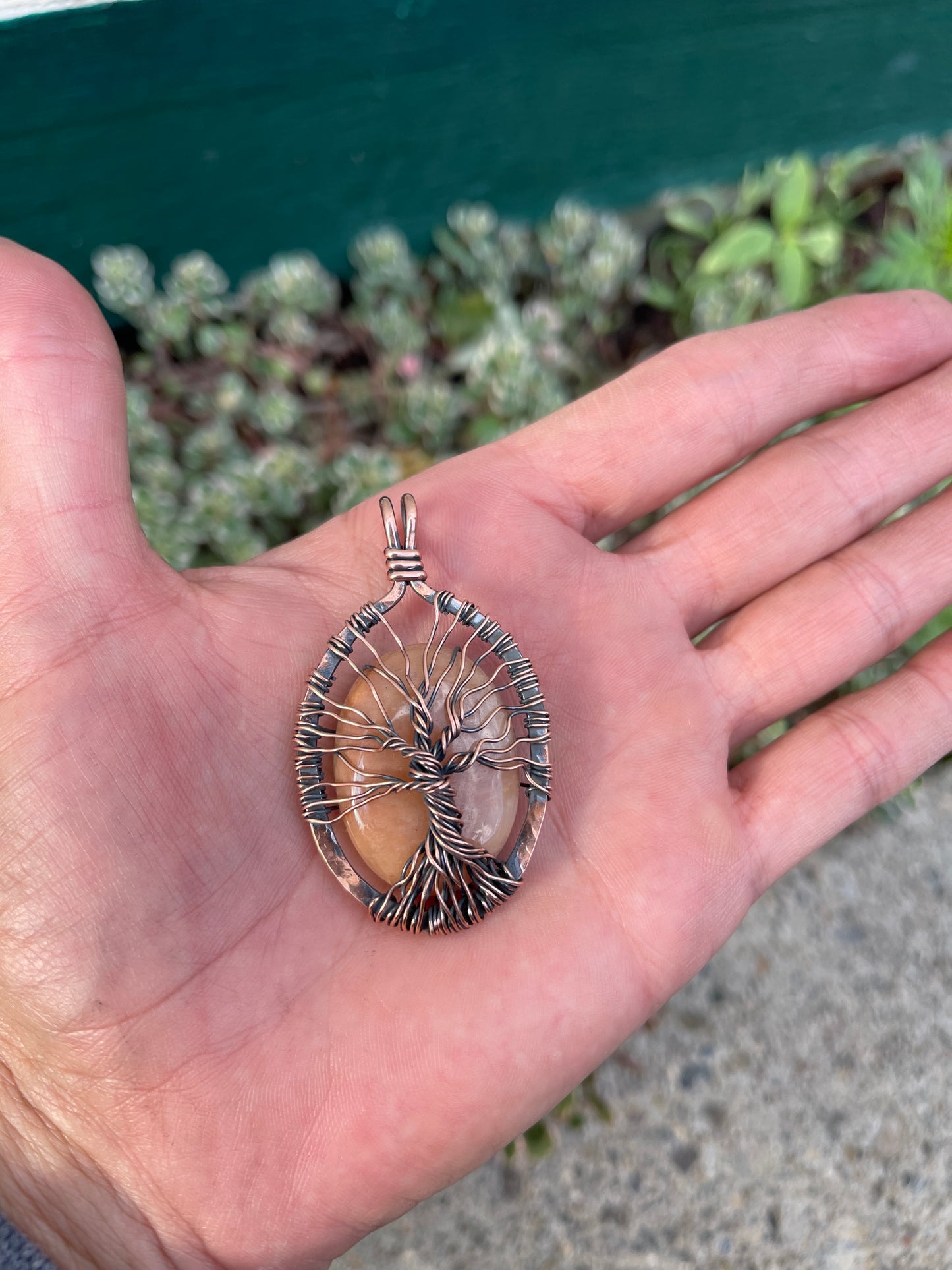 Peach Amazonite Tree of Life Pendant | Copper Wire Wrapped Gemstone Necklace | Handmade Nature Inspired Jewelry