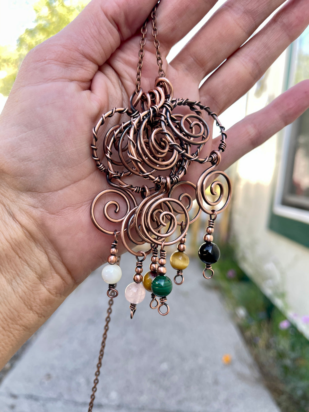 Copper Spiral Gemstone Pendant Necklace