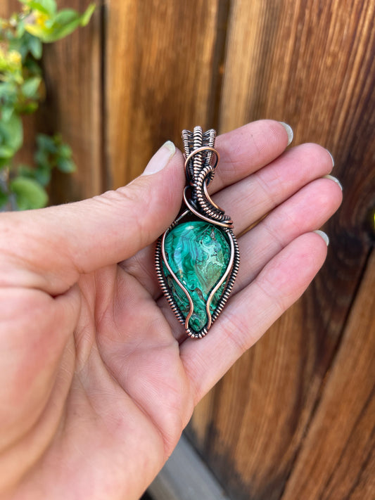 Malachite Pendant | Copper Wire Wrapped Gemstone Necklace | Handmade Artisan Jewelry