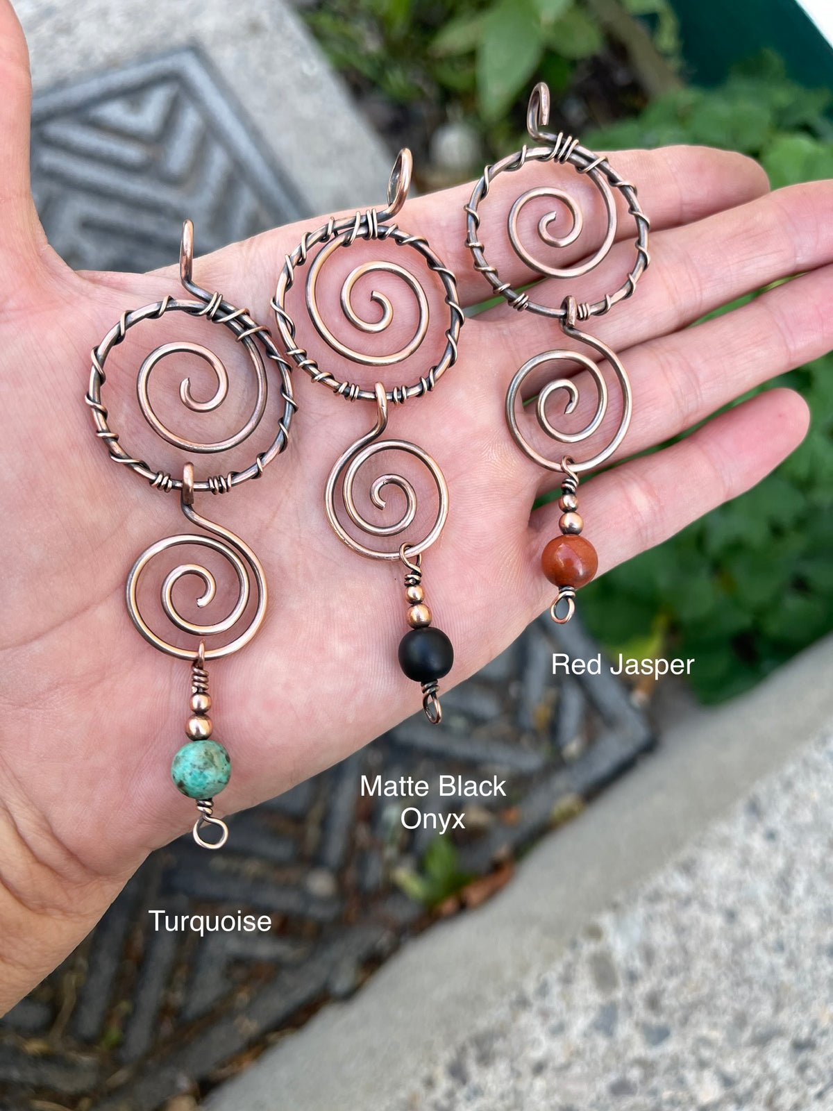 Copper Spiral Gemstone Pendant Necklace