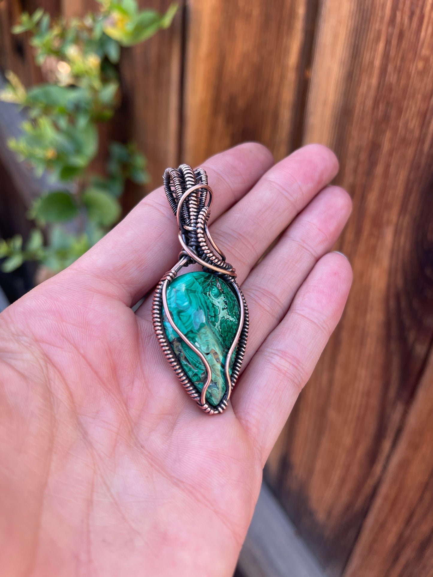 Malachite Pendant | Copper Wire Wrapped Gemstone Necklace | Handmade Artisan Jewelry
