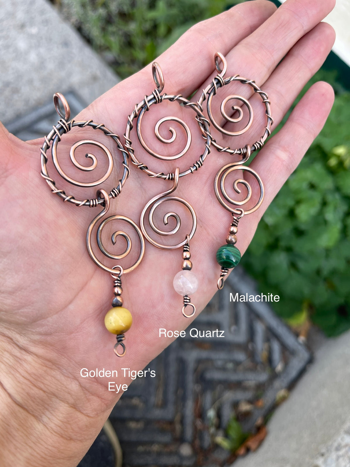 Copper Spiral Gemstone Pendant Necklace