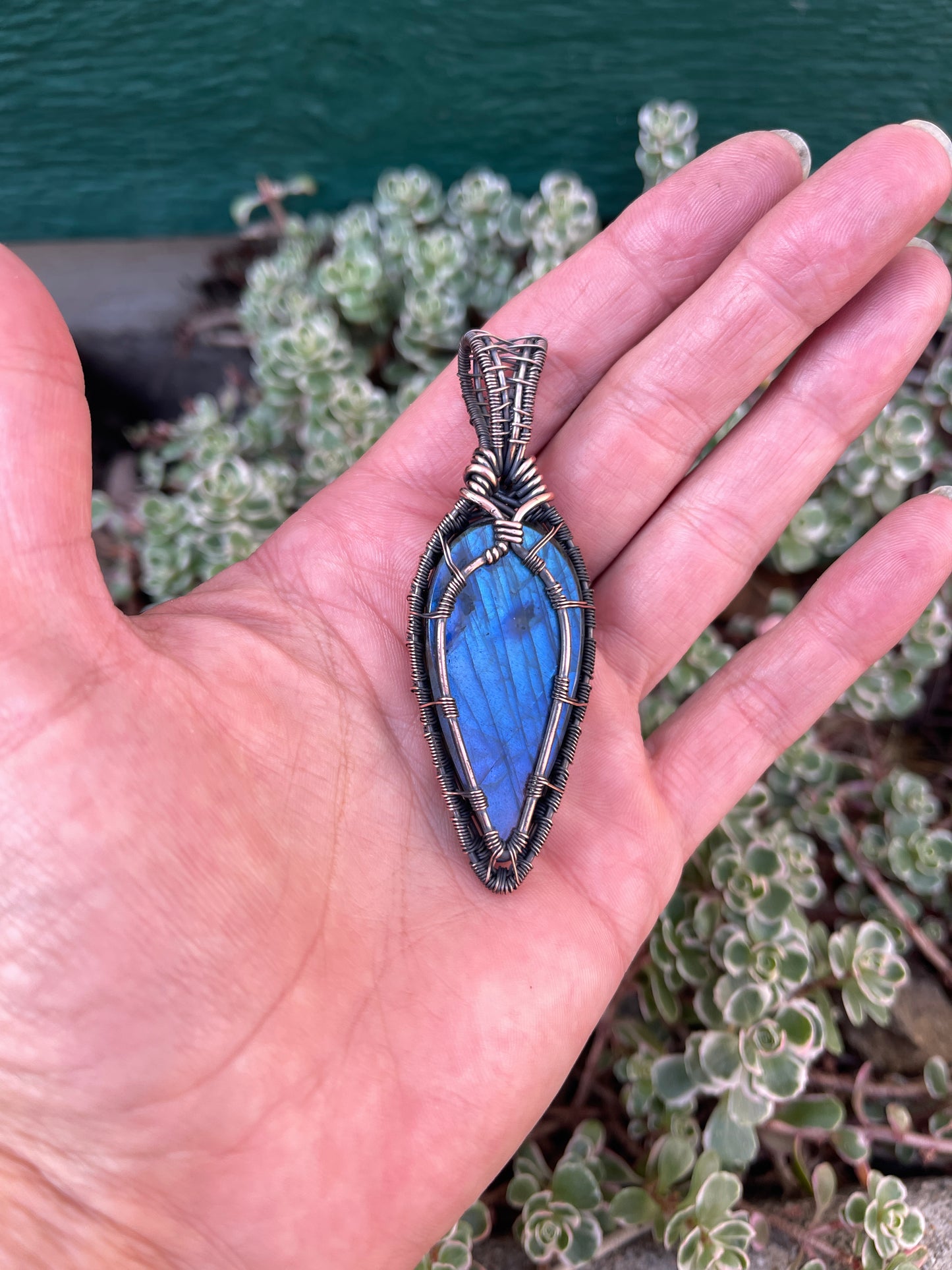 Handmade Copper Wire Wrapped Labradorite Pendant Necklace | Genuine Labradorite Gemstone Jewelry | Nature Inspired Gift