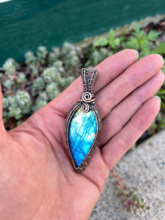 Handmade Copper Wire Wrapped Labradorite Pendant Necklace | Genuine Labradorite Gemstone Jewelry | Nature Inspired Gift