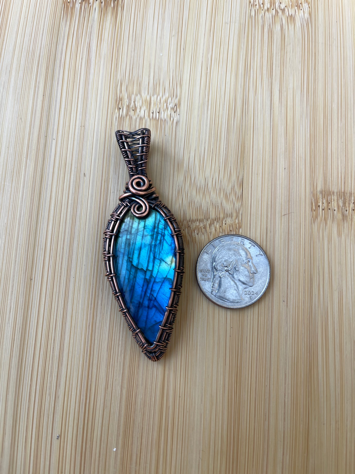 Handmade Copper Wire Wrapped Labradorite Pendant Necklace | Genuine Labradorite Gemstone Jewelry | Nature Inspired Gift